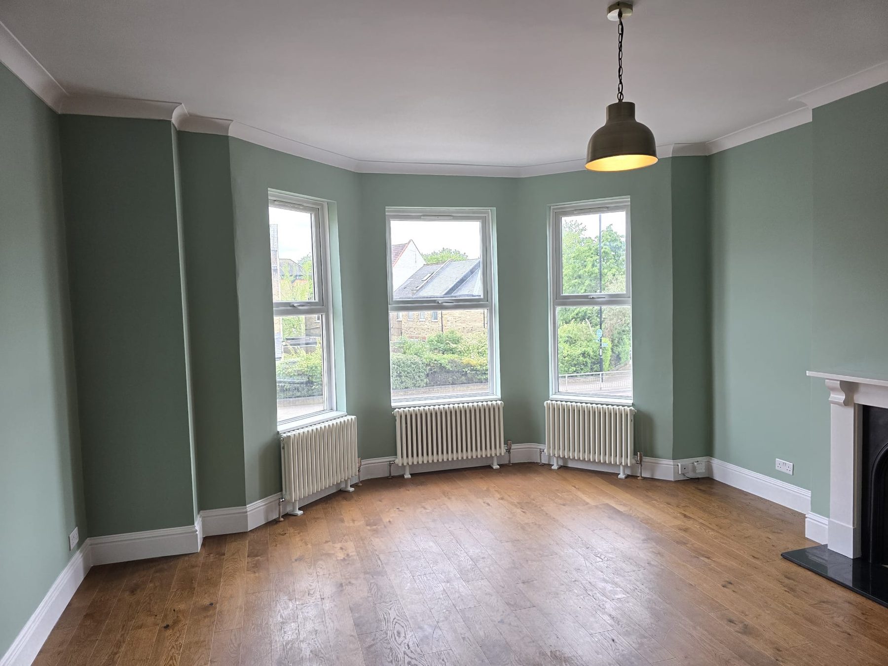 Finished living room bay windows