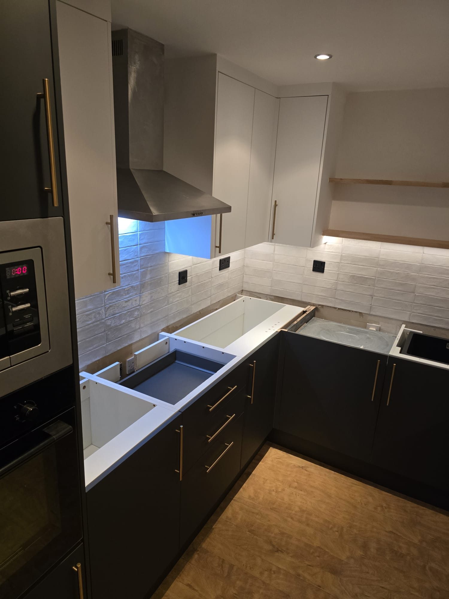 Kitchen tall units and lower units during refurbishment