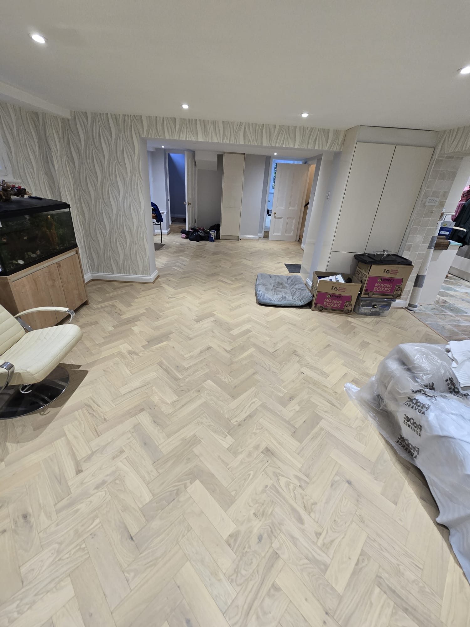 New herringbone flooring installation